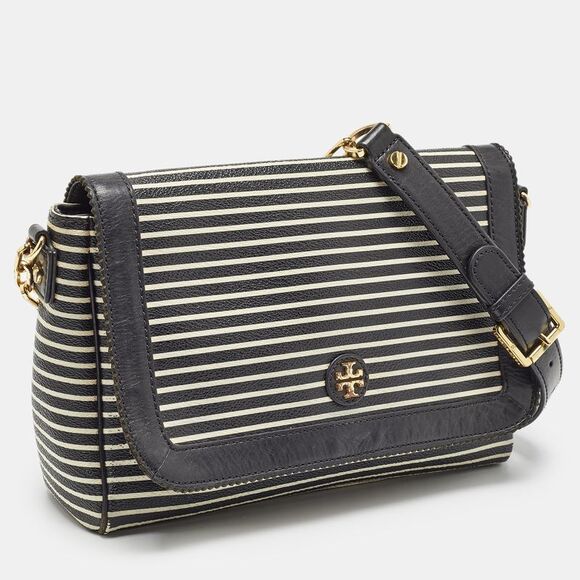 Tory Burch Black/white Stripe Leather Kerrington Crossbody Bag - Picture 3 of 7